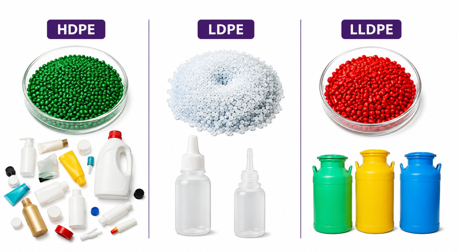 HDPE vs. LDPE vs. LLDPE: Diferencias, Propiedades y Cuándo Usar Cada Uno